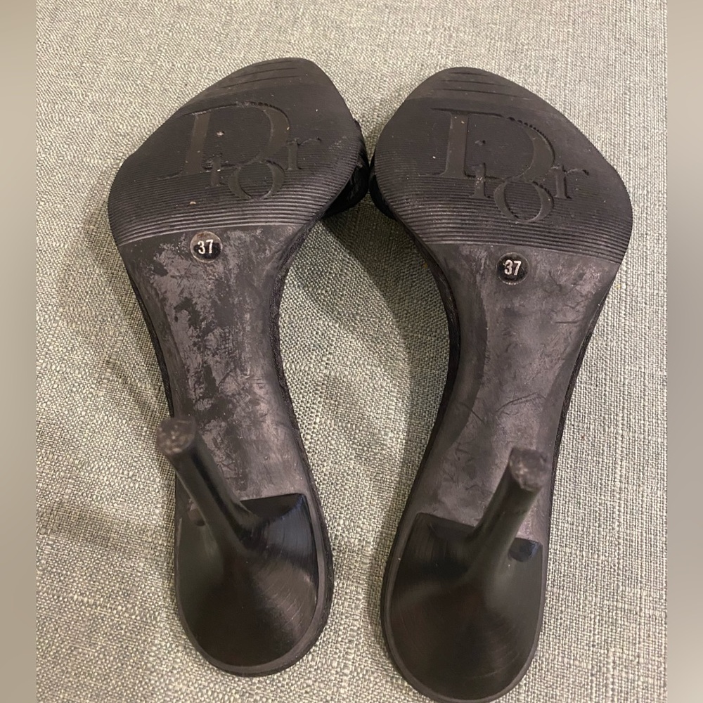 Dior Black Logo Slide Heeled Sandals with Silver Plaque - Picture 9 of 10